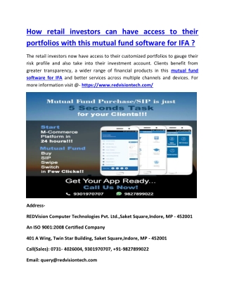 How retail investors can have access to their portfolios with this mutual fund software for IFA ?