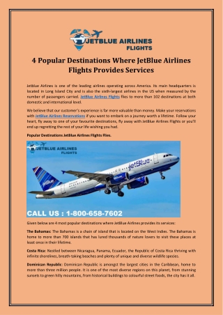 4 Popular Destinations Where JetBlue Airlines Flights Provides Services