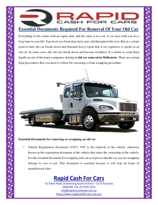 Essential Documents Required For Removal Of Your Old Car