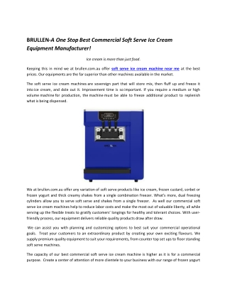 BRULLEN-A One Stop Best Commercial Soft Serve Ice Cream Equipment Manufacturer!