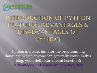 Benefits & features of python |Advantages & disadvantages of python