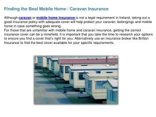 Finding the Best Mobile Home / Caravan Insurance