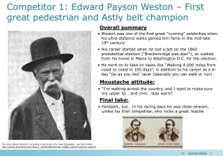 Competitor 1: Edward Payson Weston – First great pedestrian and Astly belt champion