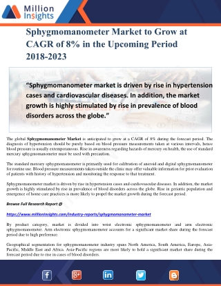 Sphygmomanometer Market to Grow at CAGR of 8% in the Upcoming Period 2018-2023