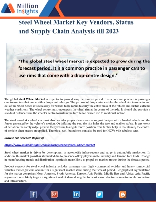 Steel Wheel Market Key Vendors, Status and Supply Chain Analysis till 2023