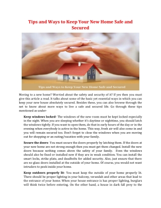 Tips and Ways to Keep Your New Home Safe and Secured