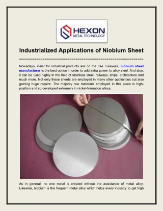 Industrialized Applications of Niobium Sheet