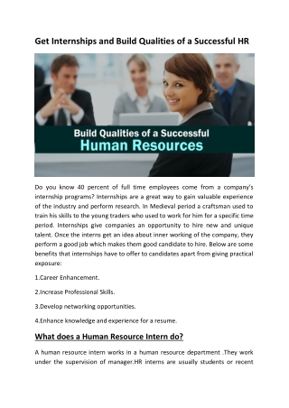 Get Internships and Build Qualities of a Successful HR