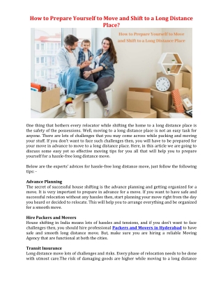 How to Prepare Yourself to Move and Shift to a Long Distance Place?