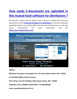 How easily E-documents are uploaded in this mutual fund software for distributors ?