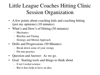 Little League Coaches Hitting Clinic Session Organization