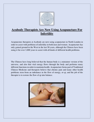 Acubody Therapists Are Now Using Acupuncture For Infertility