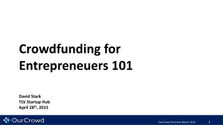 Crowdfunding for E ntrepreneuers 101 David Stark TLV Startup Hub April 28 th , 2015