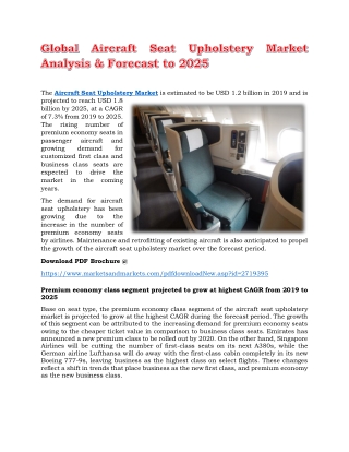 Global Aircraft Seat Upholstery Market Analysis & Forecast to 2025