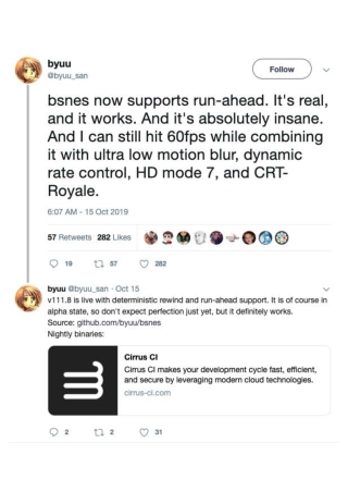 Byuu has added run-ahead support to bsnes