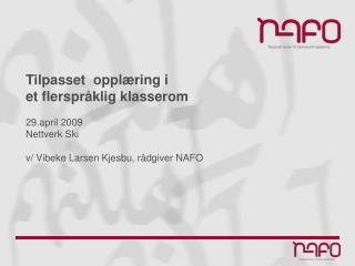 Tilpasset opplæring i et flerspråklig klasserom 29.april 2009 Nettverk Ski v/ Vibeke Larsen Kjesbu, rådgiver NAFO