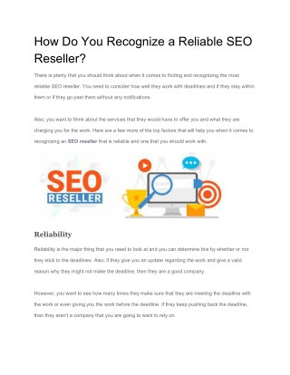 How Do You Recognize a Reliable SEO Reseller?