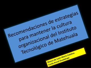 Recomendaciones de estrategias para mantener la cultura organizacional del Instituto Tecnológico de Matehuala