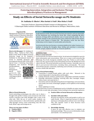 Study on Effects of Social Networks Usage on PG Students