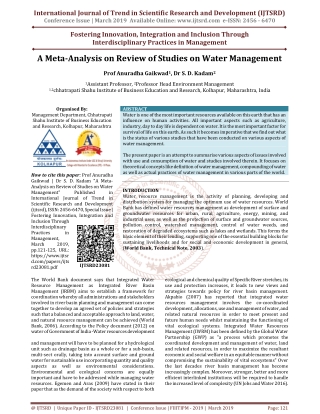 A Meta Analysis on Review of Studies on Water Management