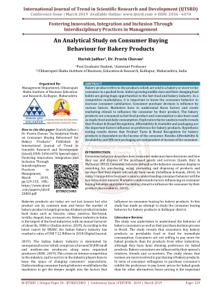 An Analytical Study on Consumer Buying Behaviourf for Bakery Products