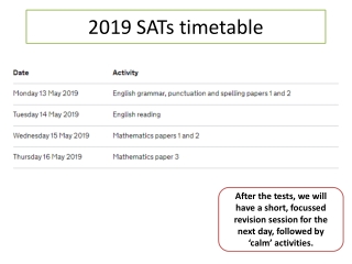 2019 SATs timetable