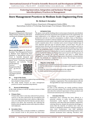 Store Management Practices in Medium Scale Engineering Firm