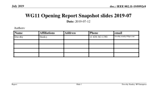 WG11 Opening Report Snapshot slides 2019-07