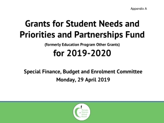 Special Finance, Budget and Enrolment Committee Monday, 29 April 2019
