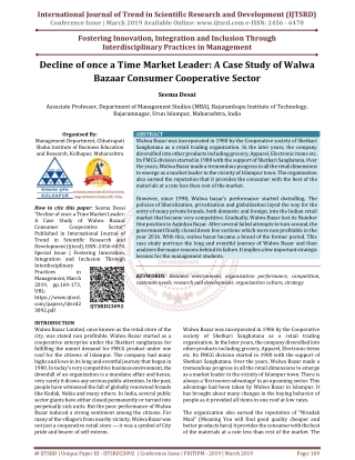 Decline of once a time Market Leader A Case Study of Walwa Bazaar Consumer Cooperative Sector