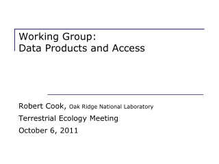 Working Group: Data Products and Access