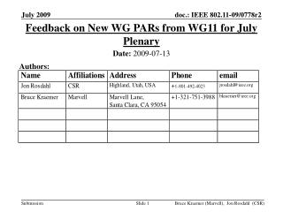 Feedback on New WG PARs from WG11 for July Plenary