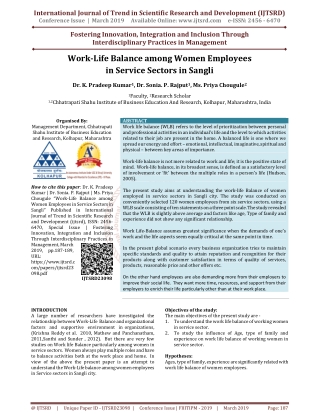 Work Life Balance among Women Employees in Service Sectors in Sangli