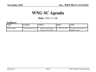 WNG SC Agenda