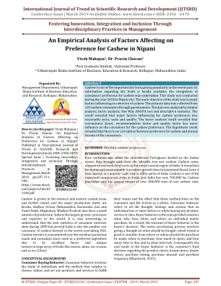 An Empirical Analysis of Factors Affecting on Preference for Cashew in Nipani