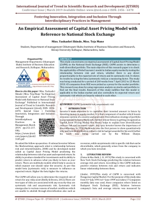 An Empirical Assessment of Capital Asset Pricing Model with Reference to National Stock Exchange