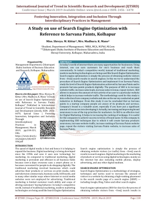 A Study on use of Search Engine Optimization with Reference to Sarvana Paints, Kolhapur