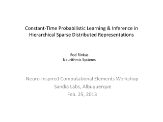 Neuro-Inspired Computational Elements Workshop Sandia Labs, Albuquerque Feb. 25, 2013