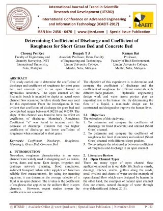 Determining Coefficient of Discharge and Coefficient of Roughness for Short Grass Bed and Concrete Bed