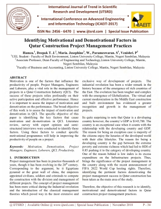 Identifying Motivational and Demotivational Factors in Qatar Construction Project Management Practices