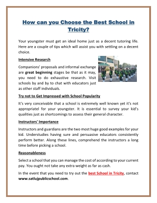 How can you choose the best school in tricity?