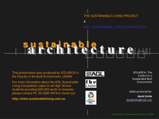 THE SUSTAINABLE LIVING PROJECT &amp; AGL SUSTAINABLE LIVING COMPETITION