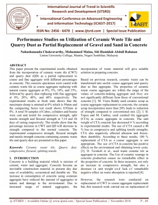 Performance Studies on Utilization of Ceramic Waste Tile and Quarry Dust as Partial Replacement of Gravel and Sand in Co