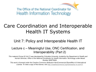 Care Coordination and Interoperable Health IT Systems