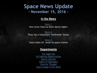 Space News Update - November 15, 2016 -