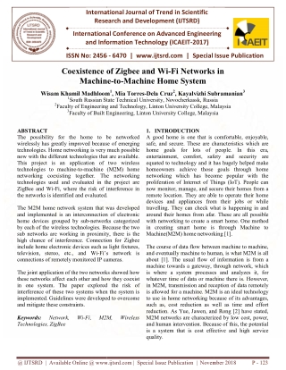 Coexistence of Zigbee and Wi Fi Networks in Machine to Machine Home System