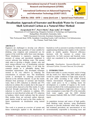 Desalination Approach of Seawater and Brackish Water by Coconut Shell Activated Carbon as a Natural Filter Method