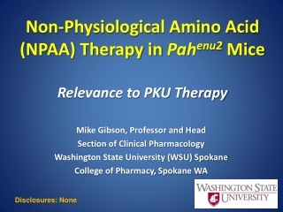 Non-Physiological Amino Acid (NPAA) Therapy in Pah enu2 Mice Relevance to PKU Therapy