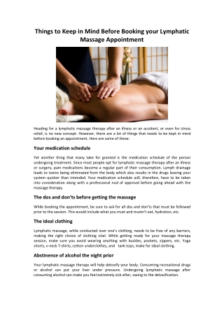 Things to Keep in Mind Before Booking your Lymphatic Massage Appointment