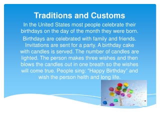 Traditions and Customs